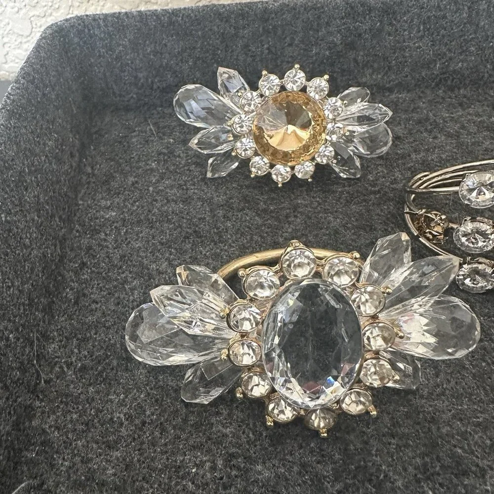 Set Of Five Rhinestone Napkin Rings Gold Silver Crystal Yellow READ‎